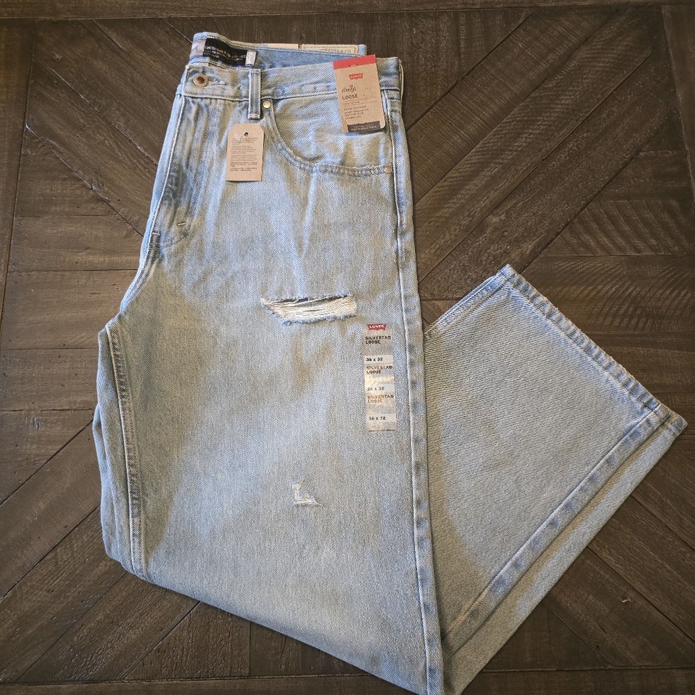 Levi’s 36x32 Silvertab Loose Fit Mens Distressed Light Wash Blue Jeans A34210005